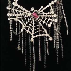 Betsey Johnson Spider Web Necklace With Purple Stones New